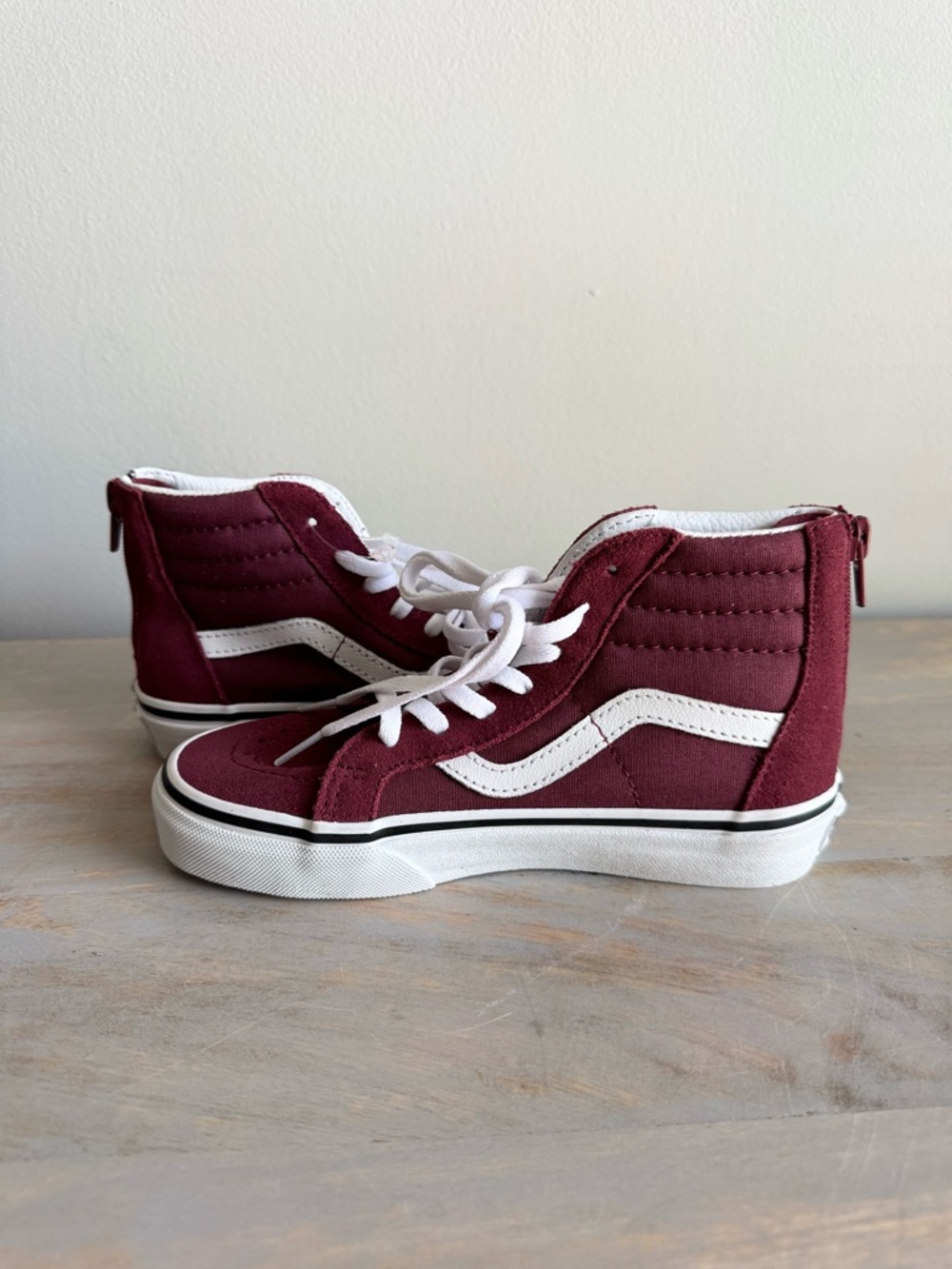 Vans Size 1 SK8-Hi Windsor Wine Burgundy Zip Boy's Sneakers  NWOB
